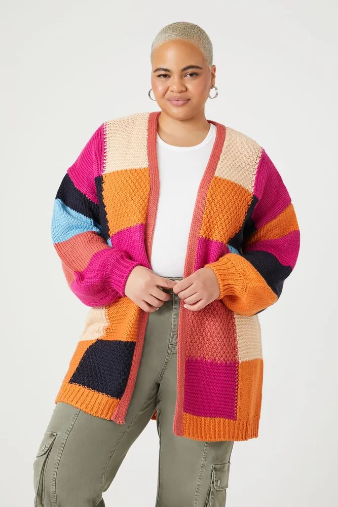 Forever 21 Women s Colorblock Cardigan Sweater in Orange 3X