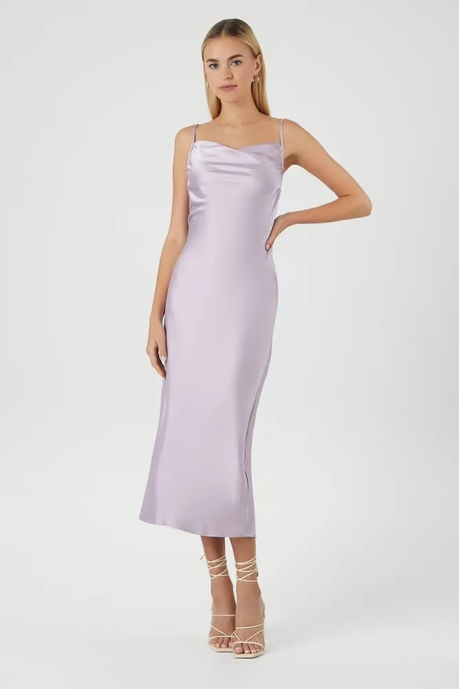 Forever 21 Women s Satin Cowl Midi Slip Dress in Wisteria Medium