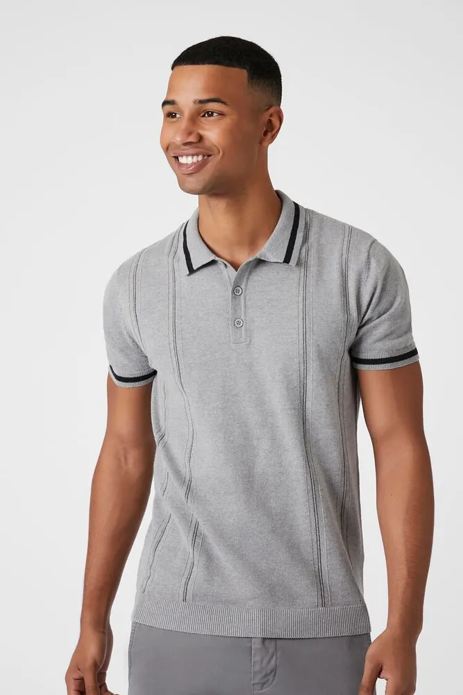 Forever 21 Men Ribbed Sweater Knit Slim Fit Polo Shirt in Harbor