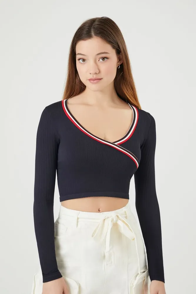 Forever 21 striped 2025 tie front crop top