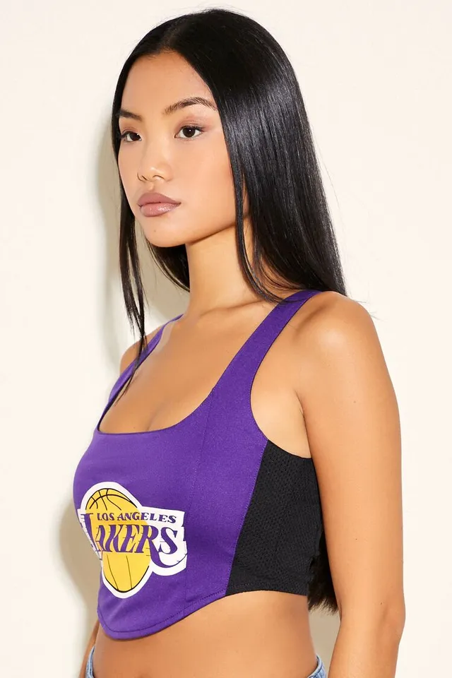 Forever 21 Women s Reworked Los Angeles Lakers Crop Top in Black