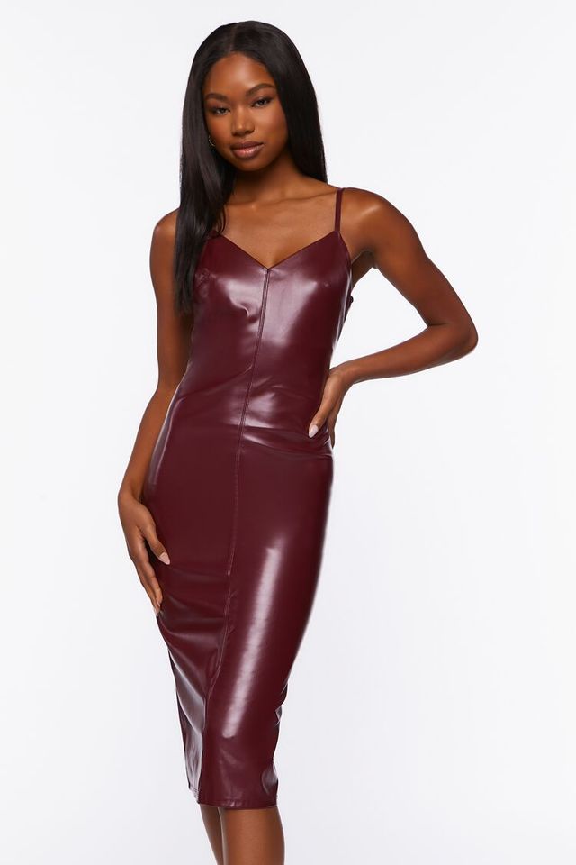 Women s Faux Leather Bodycon Dress in Wine Small