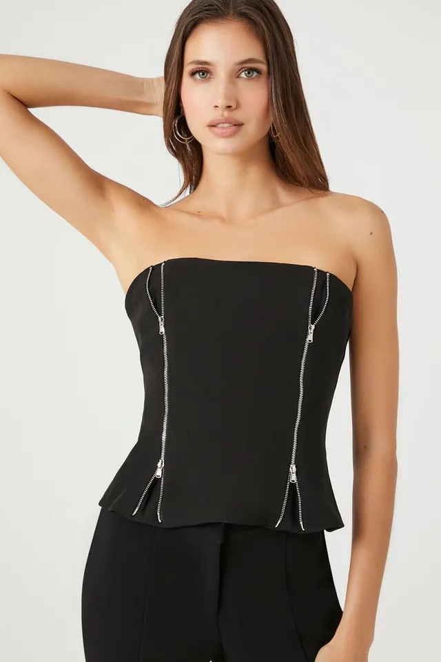 Forever 21 Women's Dual Zip-Up Tube Top in Black Medium