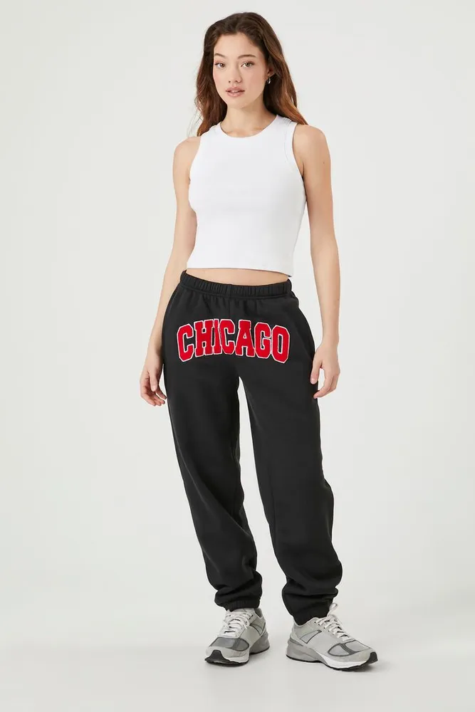 Forever 21 Women s Chicago Fleece Joggers in Black Large