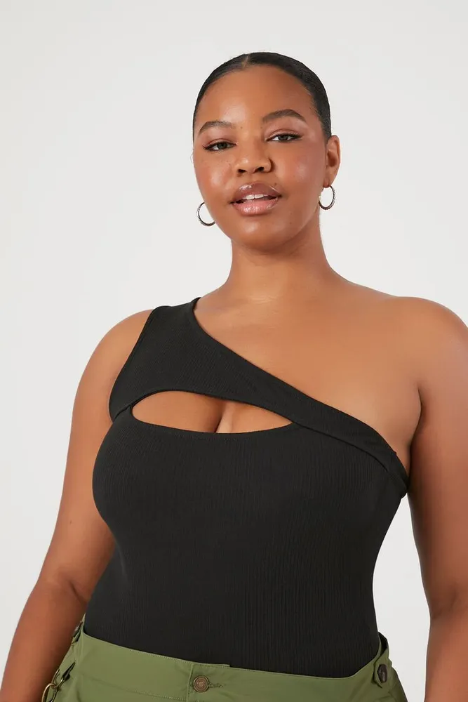 Forever 21 Women s Cutout One Shoulder Crop Top in Black 2X