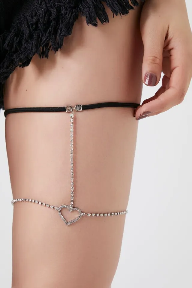 Forever 21 Women s Rhinestone Thigh Garter Chain in Silver