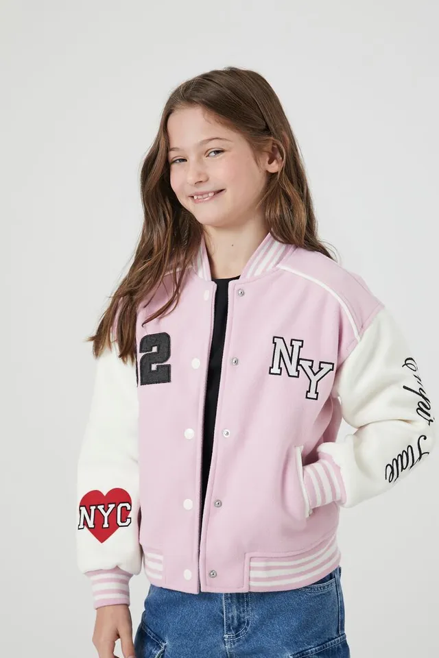 Pink letterman jacket forever 21 cheap