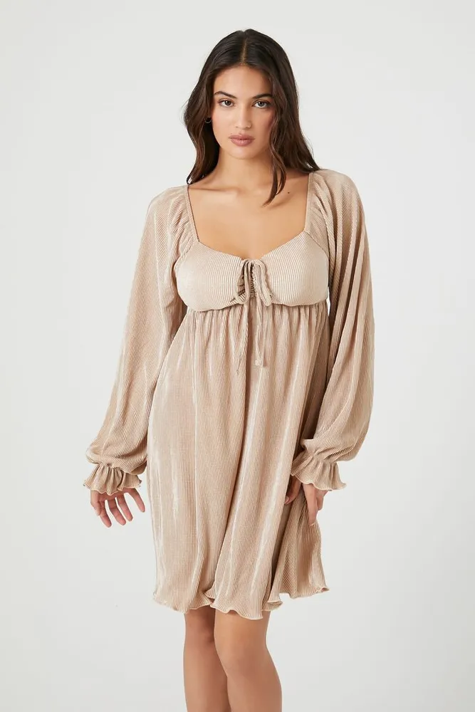 Forever 21 Women s Trumpet Sleeve Babydoll Mini Dress Champagne