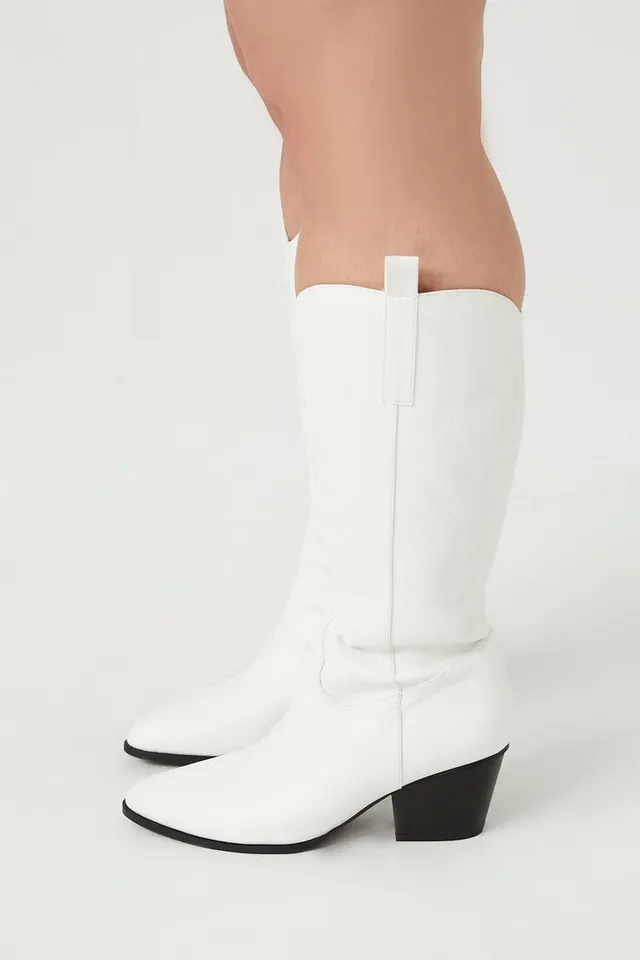 Forever 21 Women s Faux Leather Cowboy Boots Wide in White 8