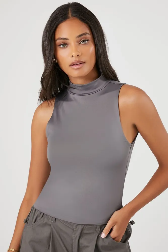 Forever 21 Women s Contour Mock Neck Tank Top in Charcoal Small