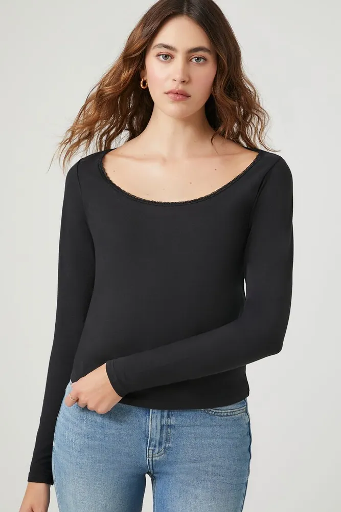 Lace trim long sleeve top store