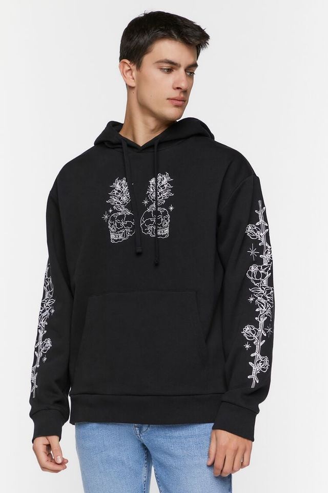 Forever 21 Men Embroidered Buena Suerte Hoodie in Black Large