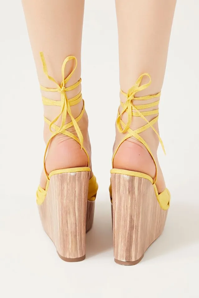 Yellow lace outlet up wedges