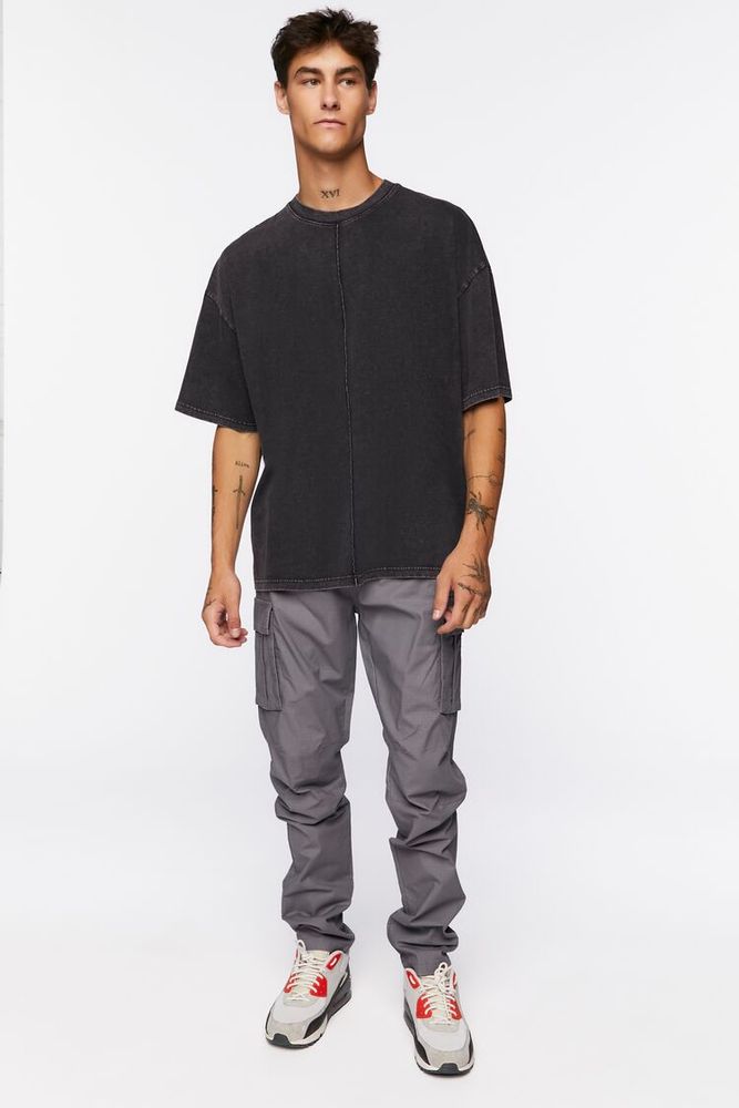 Forever 21 Men Drawstring Waist Cargo Joggers in Grey XXL
