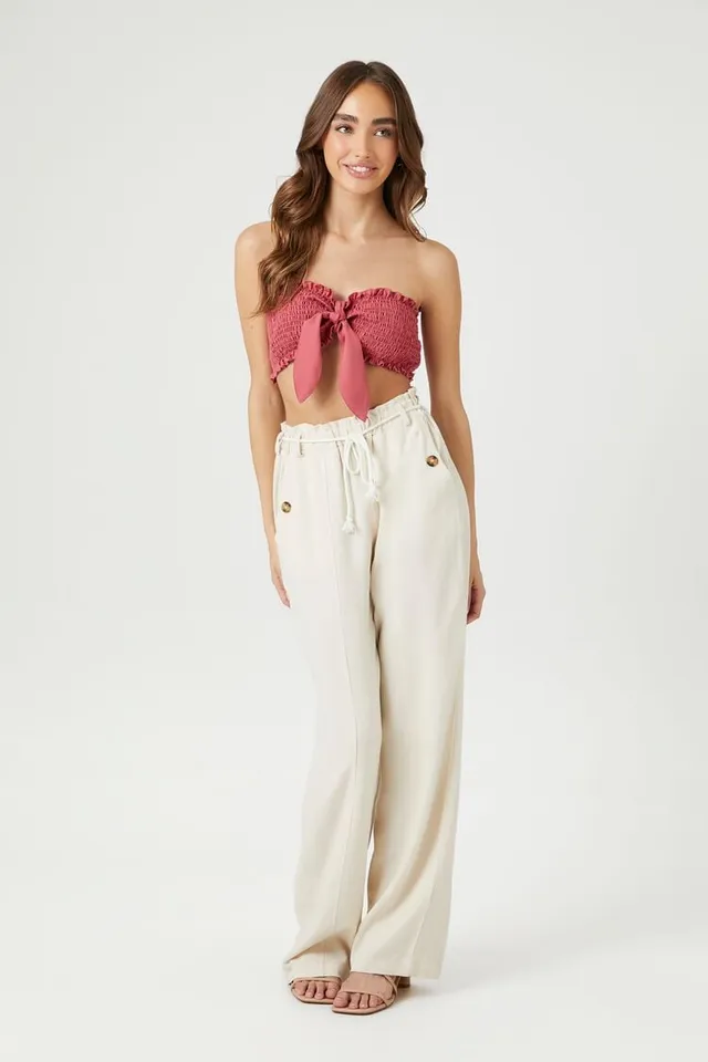 Forever 21 Women's Smocked Tie-Front Crop Top | MainPlace Mall