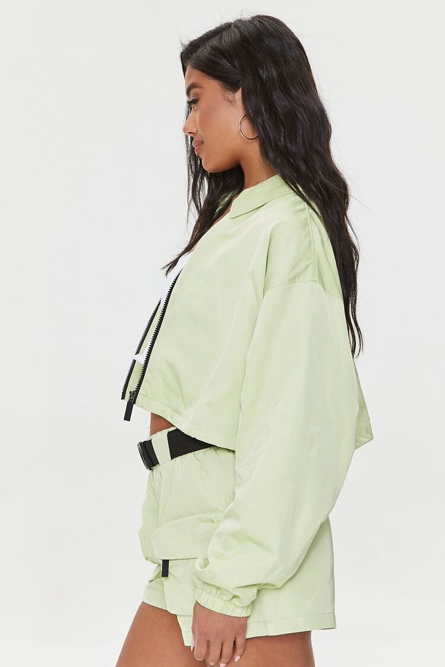 Forever 21 Women s Cropped Zip Up Windbreaker Jacket Pistachio