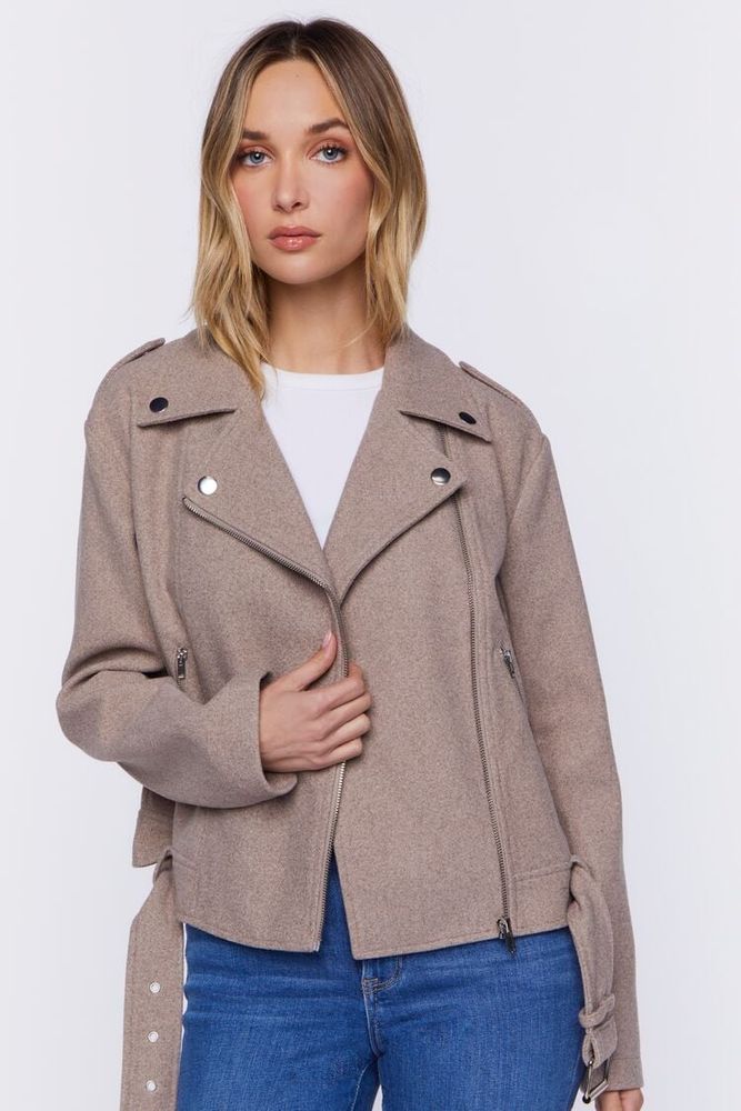 Forever 21 Women s Brushed Moto Jacket Taupe CoolSprings Galleria