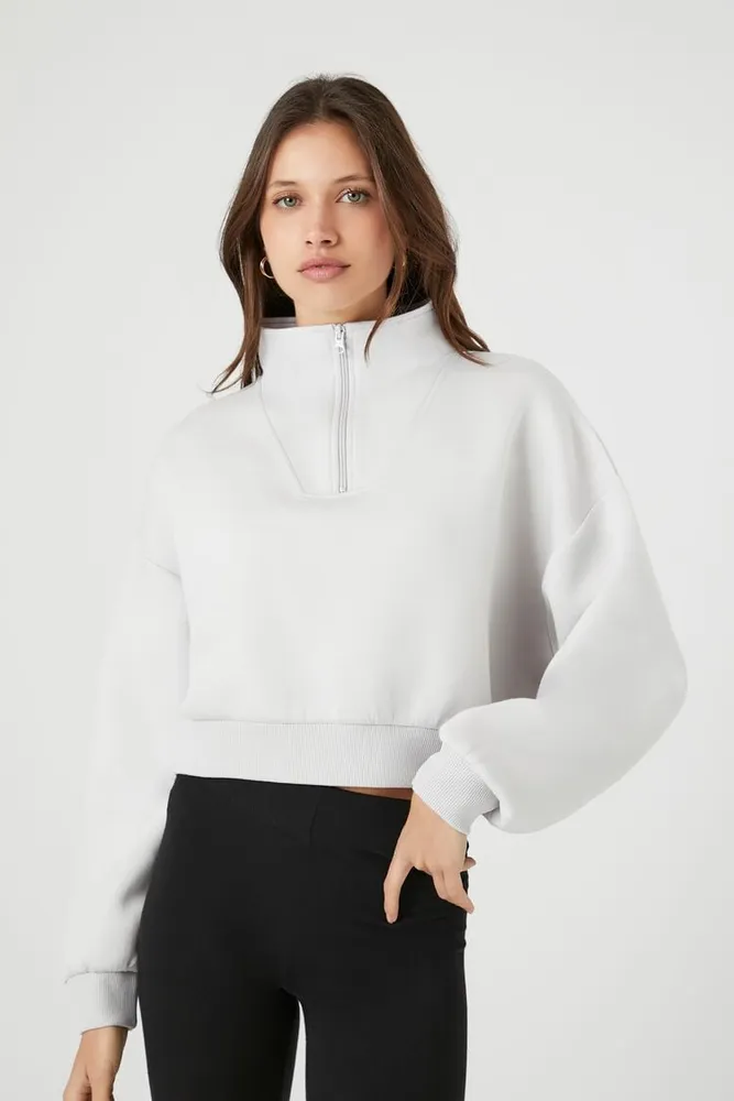 Forever 21 Women s Fleece Half Zip Pullover in Light Grey Medium