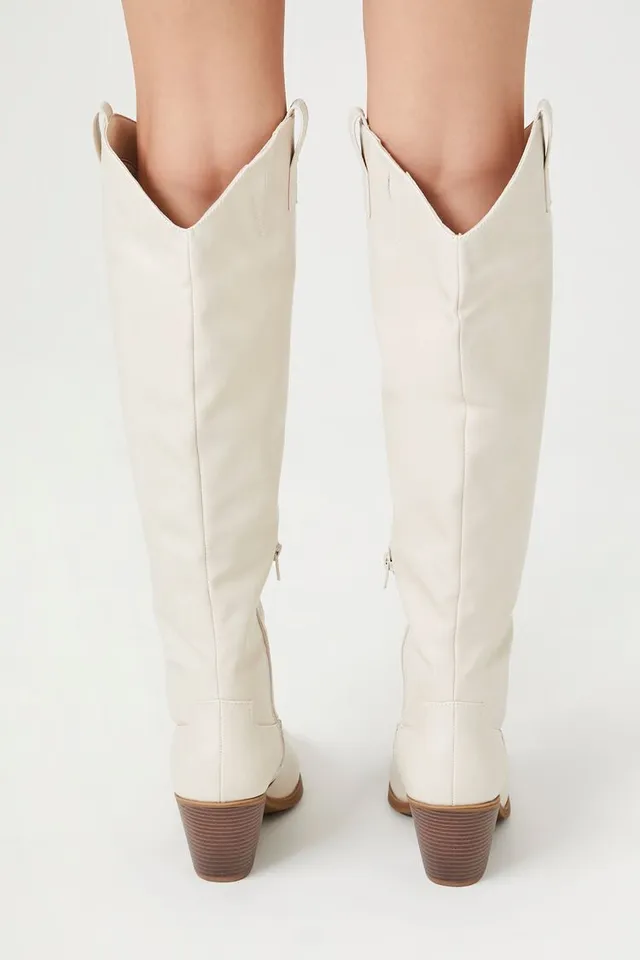 Forever 21 Women s Faux Leather Cowboy Boots in Cream 6