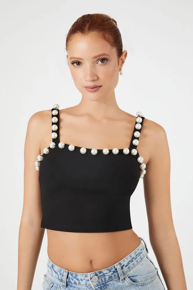 Sugar Thrillz Regency 3D Pearl Mesh Flower Tank Top - Off