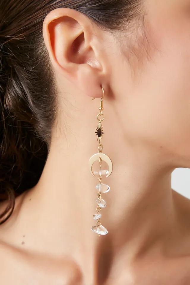 Forever 21 Women s Crescent Moon Crystal Drop Earrings in Gold