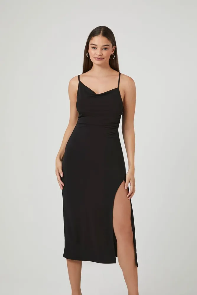 Forever 21 Women s Asymmetrical Cami Slit Midi Dress in Black