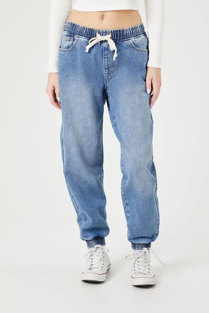 Drawstring top denim joggers