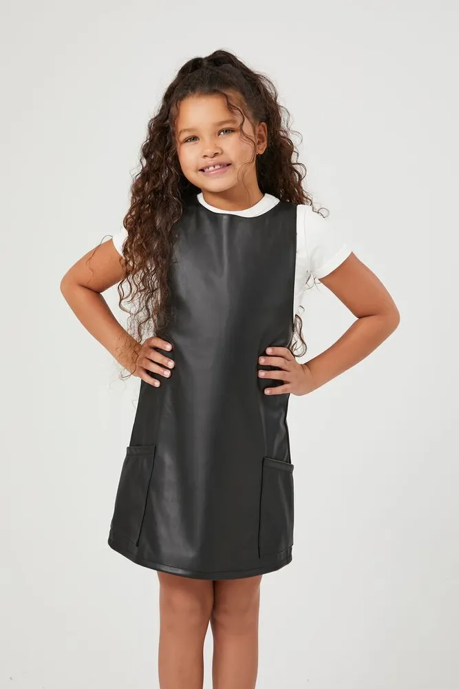 Forever 21 Girls Faux Leather Pinafore Dress Kids in Black 13