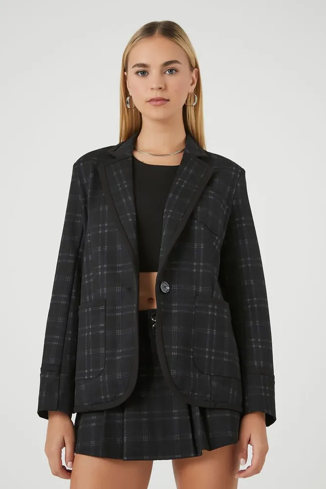 Forever 21 Women s Notched Plaid Blazer in Black XS CoolSprings