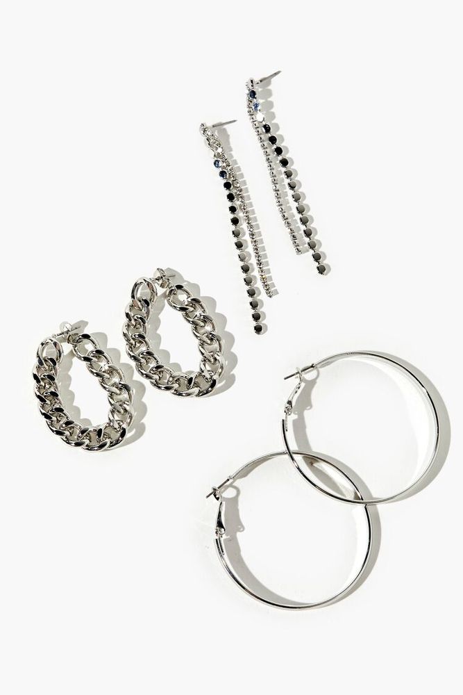 Forever 21 Women s Chain Hoop Earring Set in Silver
