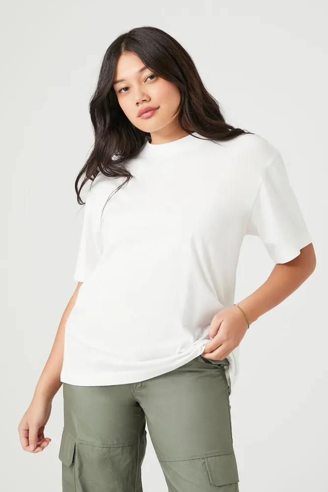 Forever 21 Women s Jersey Knit Crew T Shirt in White XL