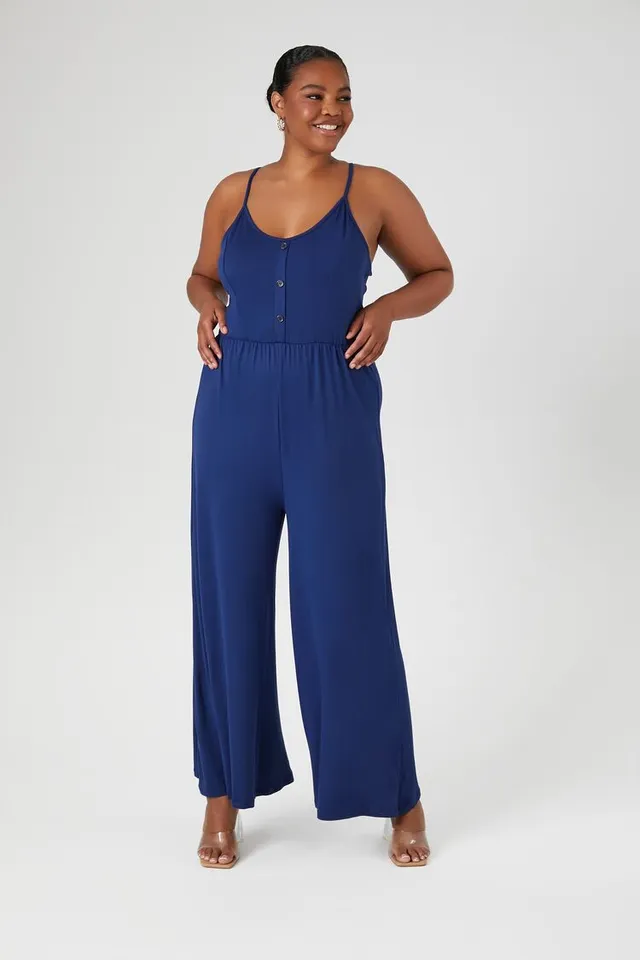 Forever 21 Wide-Leg Cami Jumpsuit in Navy, 1X | MainPlace Mall