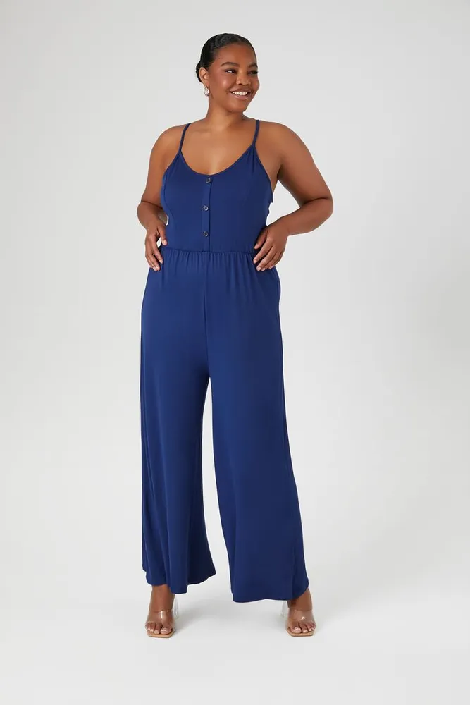 Forever 21 Wide Leg Cami Jumpsuit in Navy 1X CoolSprings Galleria