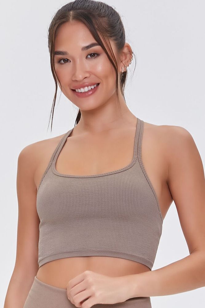Forever 21 Women s Seamless Caged Back Sports Bra Taupe Plaza