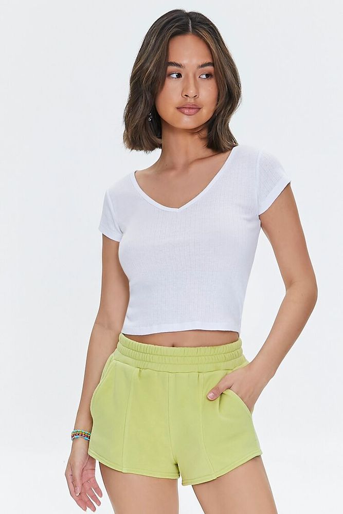 Forever 21 Women s French Terry High Rise Shorts in Green Banana