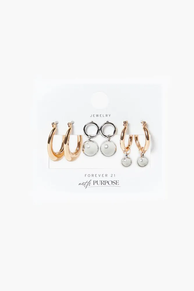 Forever 21 Women s Geo Hoop Rhinestone Earring Set in Gold Silver