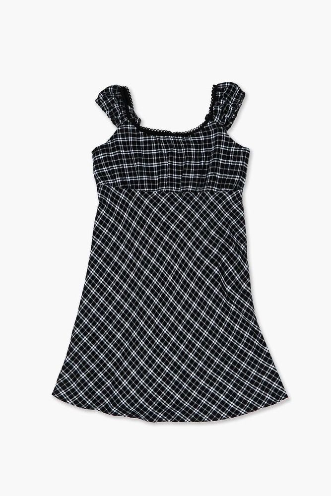 Forever 21 Girls Plaid Cap Sleeve Dress Kids in Black 13 14