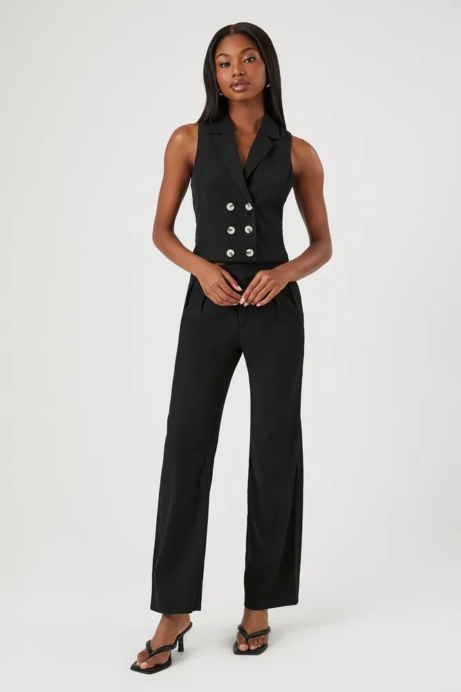 Forever 21 Women s Crepe Double Breasted Vest Pants Set in Black