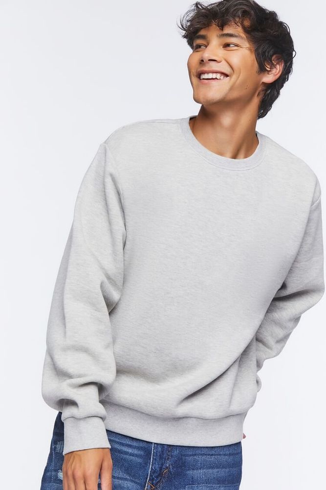 Forever 21 Men Fleece Crew Sweatshirt in Heather Grey XXL