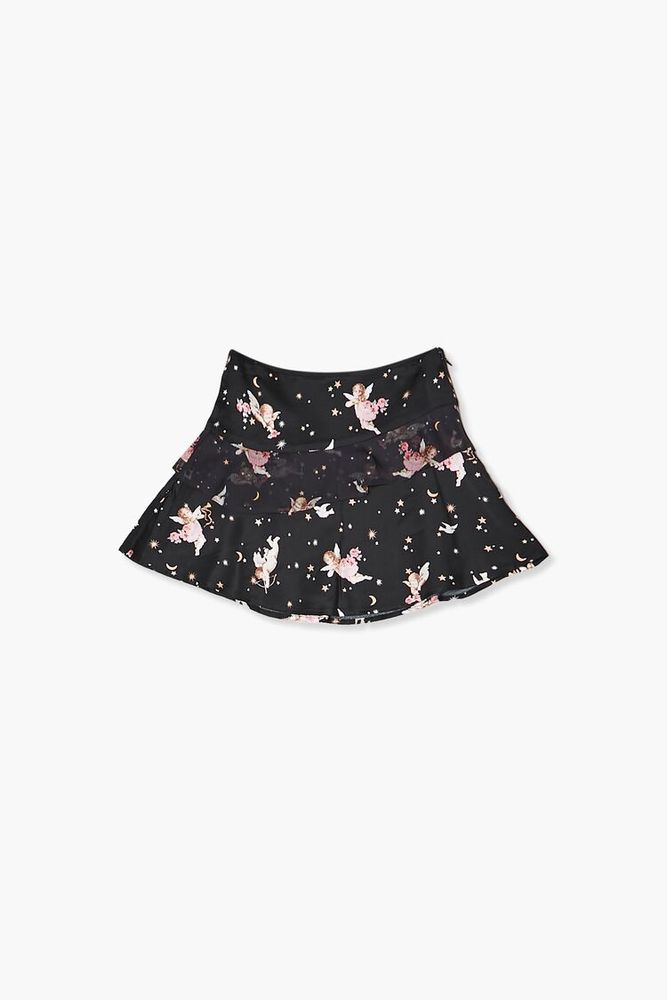 Forever 21 Girls Cupid Print Skater Skirt Kids Black