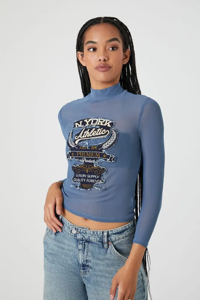 Forever 21 Women s N York Athletic Mesh Top in Navy XL