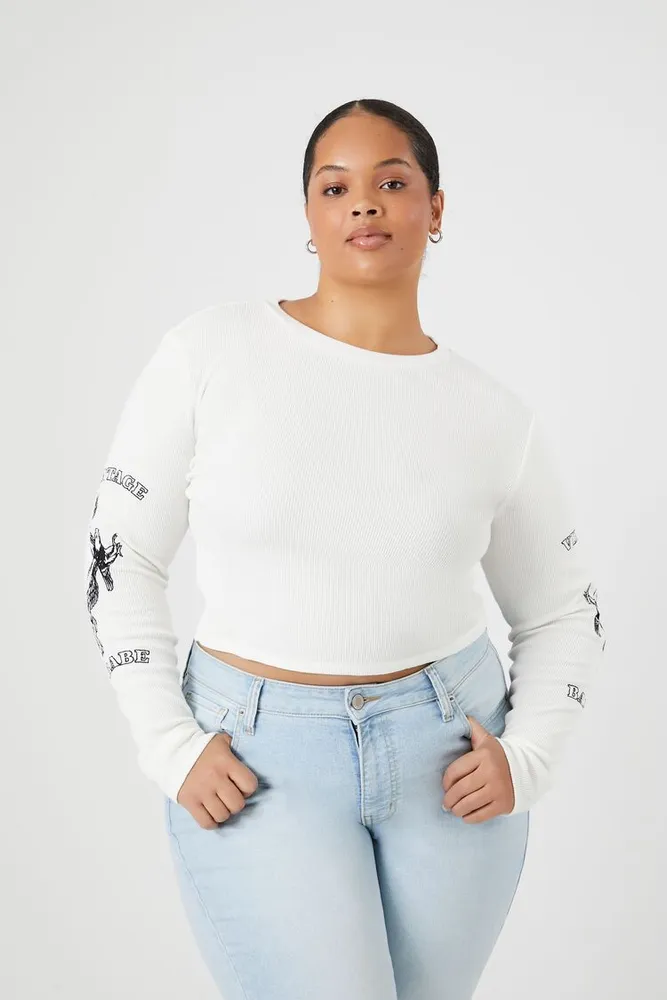 Forever 21 Women s Vintage Babe Graphic Thermal T Shirt Cream