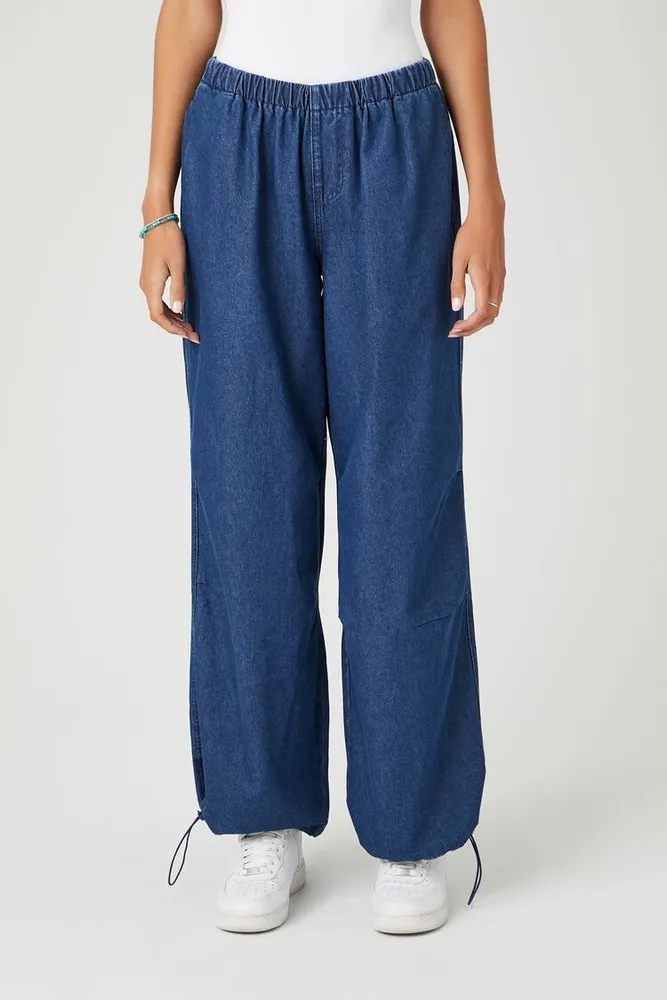 Forever 21 Women s Denim Wide Leg Joggers Dark Denim