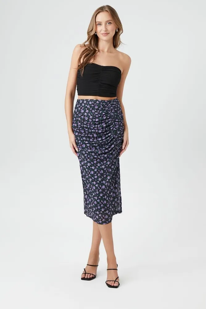 Forever 21 Women s Mesh Floral Print Midi Skirt in Plaza Las