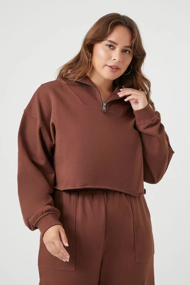 Forever 21 Women s French Terry Half Zip Pullover in Chocolate 2X
