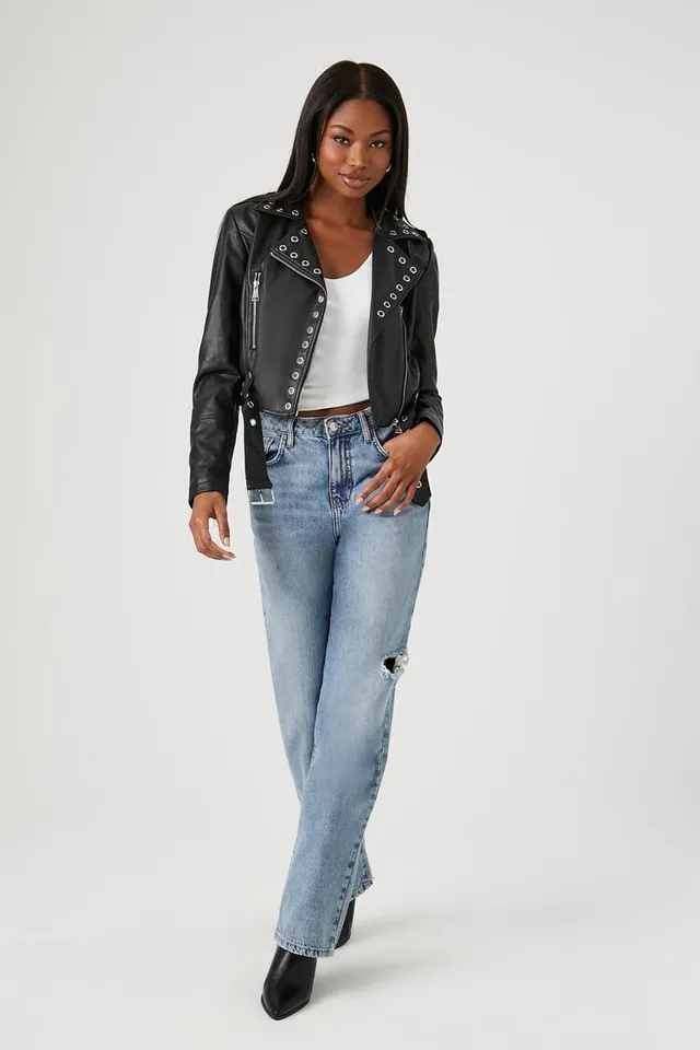 Forever 21 cropped leather jacket hot sale