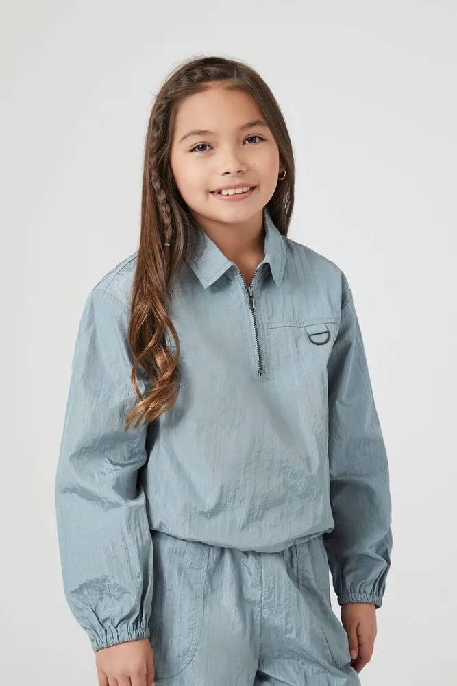 Forever 21 Girls Half Zip Anorak Jacket Kids in Teal 9 10