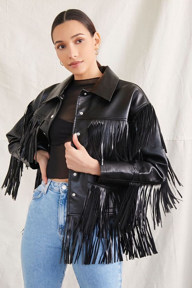 Black fringe jacket forever 21 hotsell