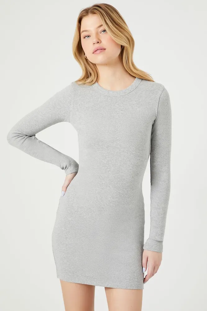 Forever 21 Women s Long Sleeve Bodycon Mini Dress in Heather Grey