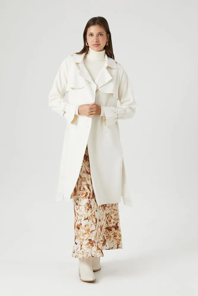 Forever 21 Women s Faux Suede Trench Coat in Ivory Medium Plaza